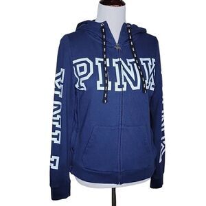 PINK Victoria's Secret Side Snap Full Zip Hoodie Jacket Navy Blue Small
